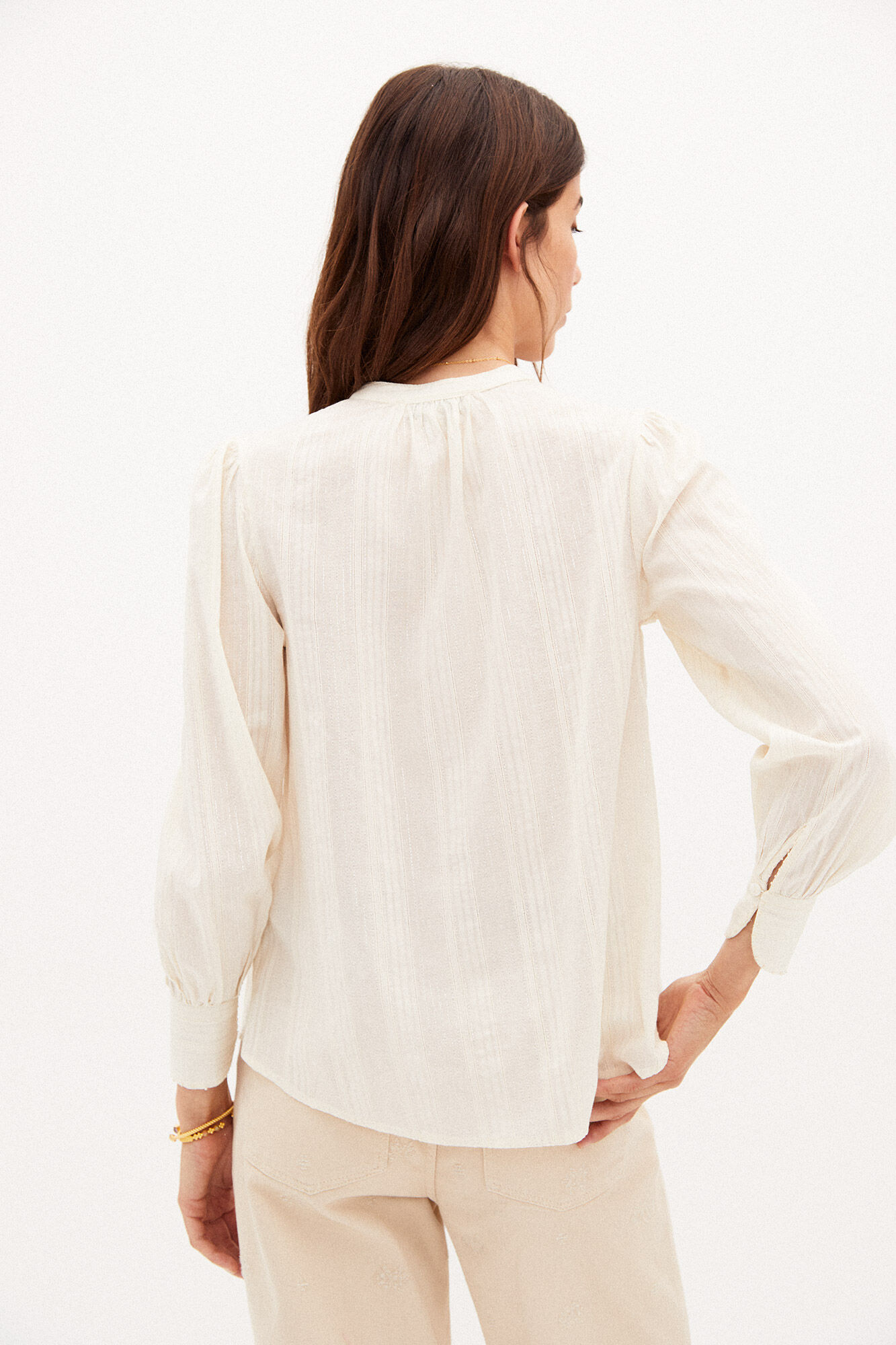 Leila Camisa alonga a cintura com lurex - Bege