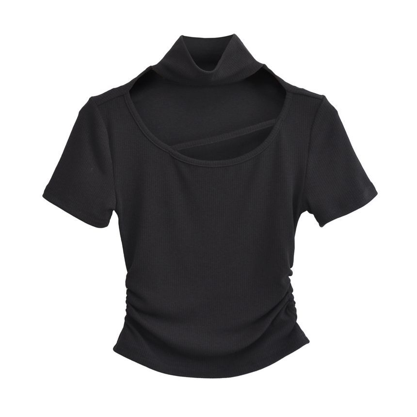 Flotto - Effen croptop met korte mouwen en uitgesneden hals