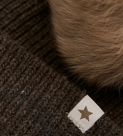 Huttelihut Hue - Uld/Bomuld - Strik - Dark Brown Melange m. Kvas
