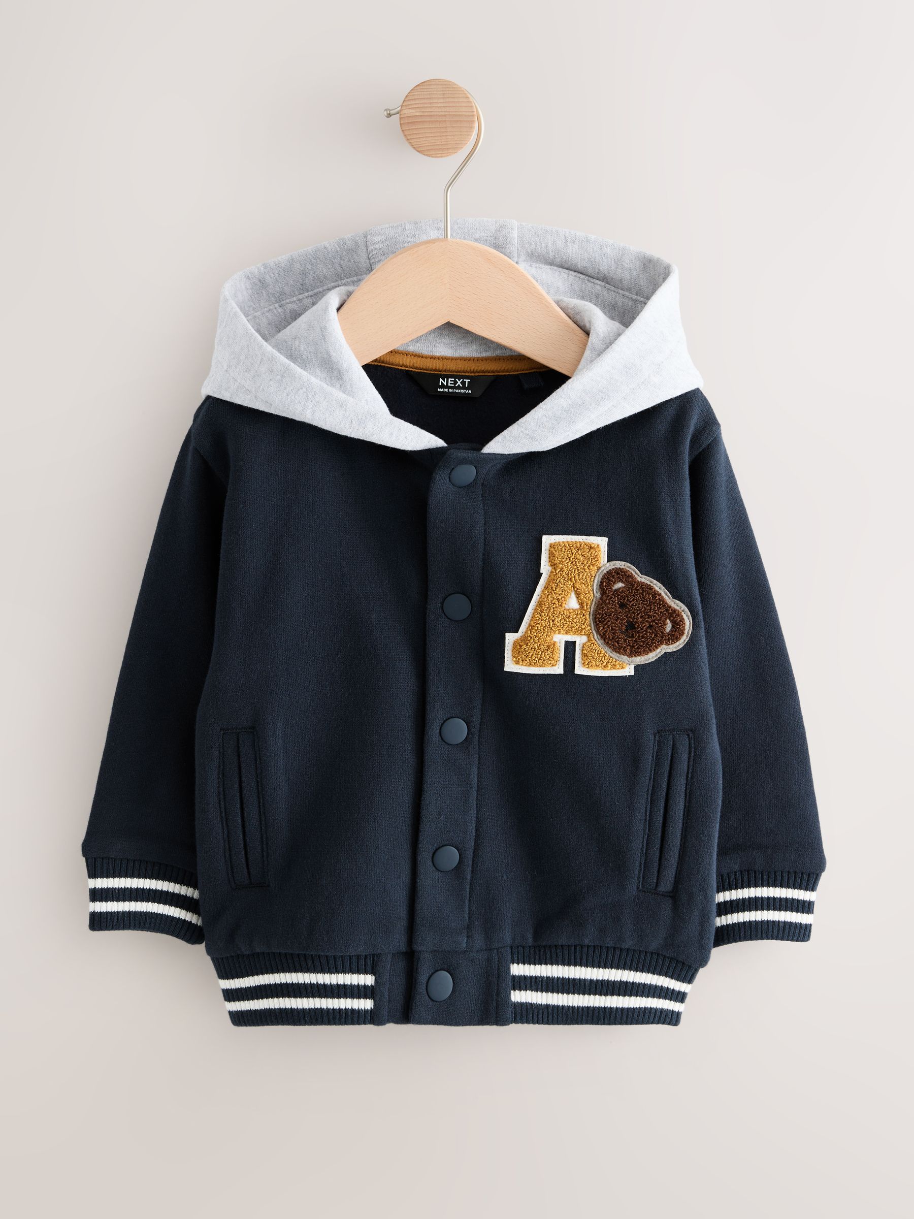 Marineblauw met berenprint - Jersey bomberjack (3mnd -7jr)