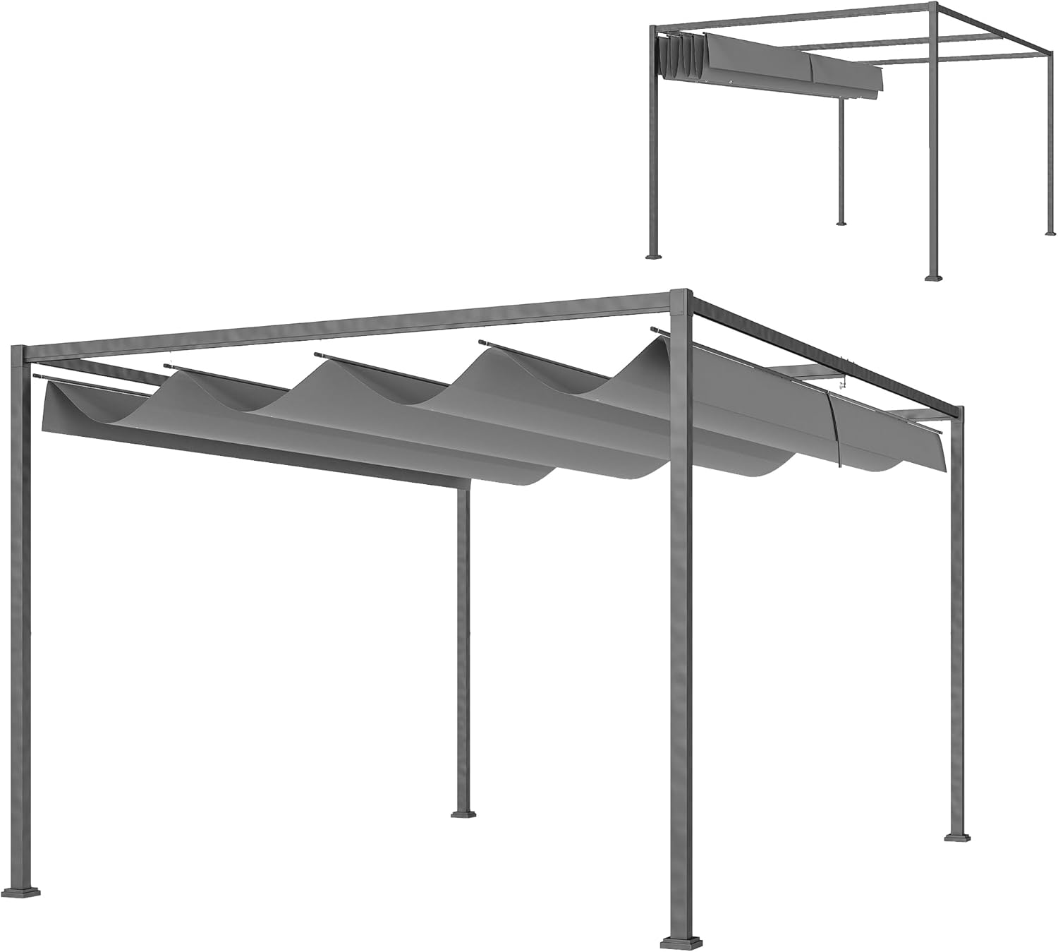 Outsunny Pergola 4x3m Garten Pavillon, Terrassendachung aus Stahl, Gartenpavillon mit verstellbares Dach, Freistehend, Sonnenschutz für Terrasse und Garten, Dunkelgrau