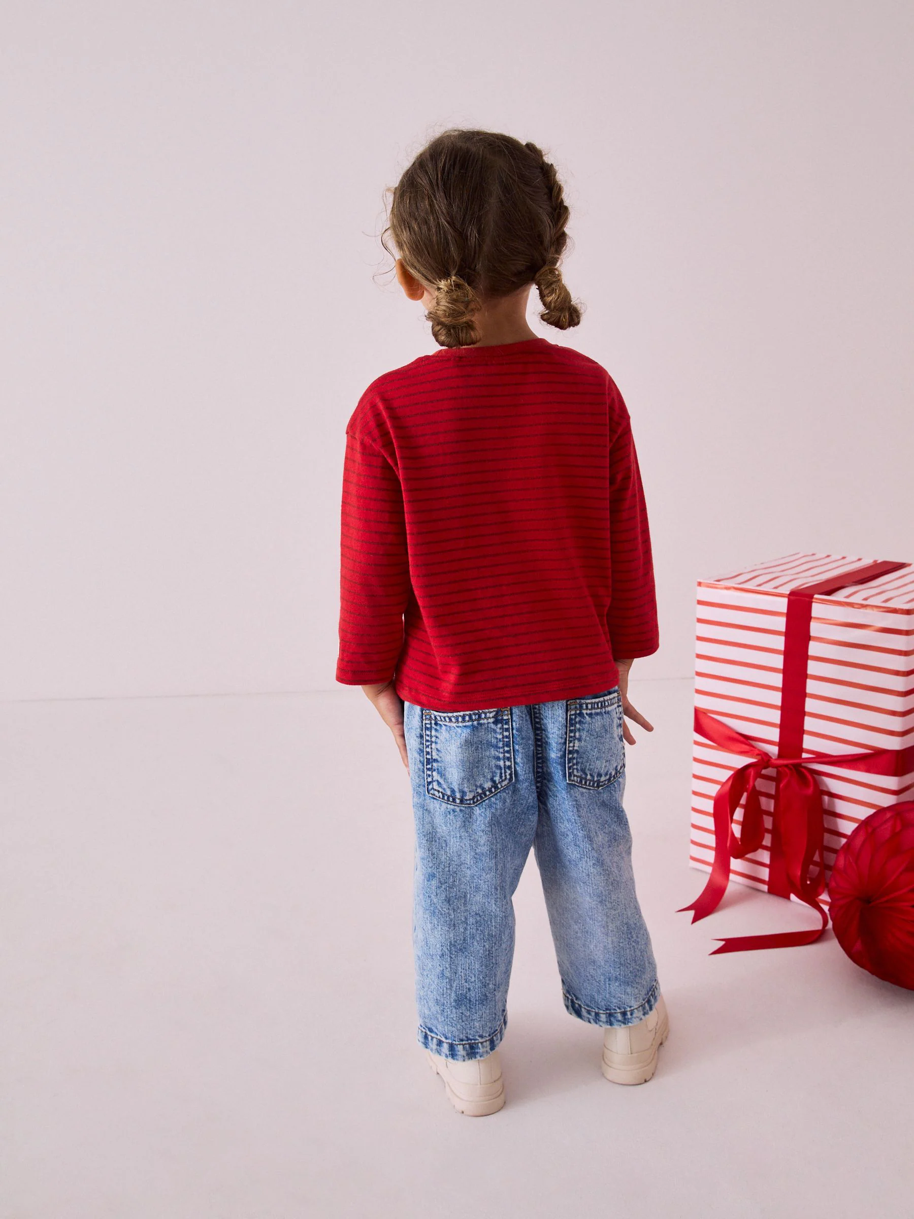 Rood kerstman - 100% katoenen T-shirt met lange mouwen en zak (3mnd-7jr)