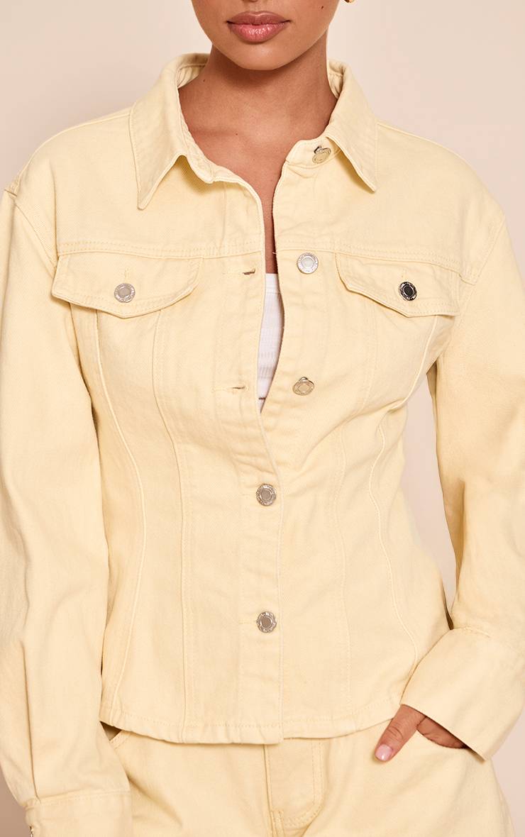 Pale Yellow Chemise En Denim À Taille Cintrée