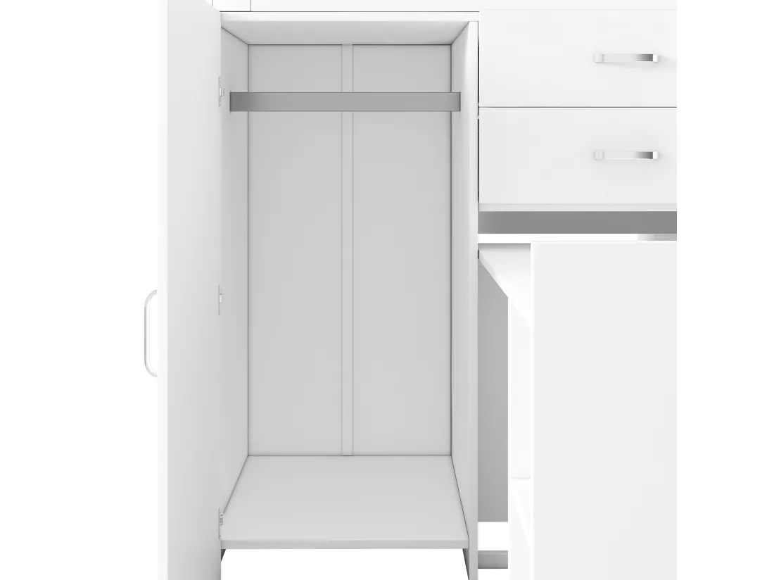 Lit superposé multifonctionnel - 2x90x200 cm- avec armoire et un bureau coulissant - Blanc (sans matelas)