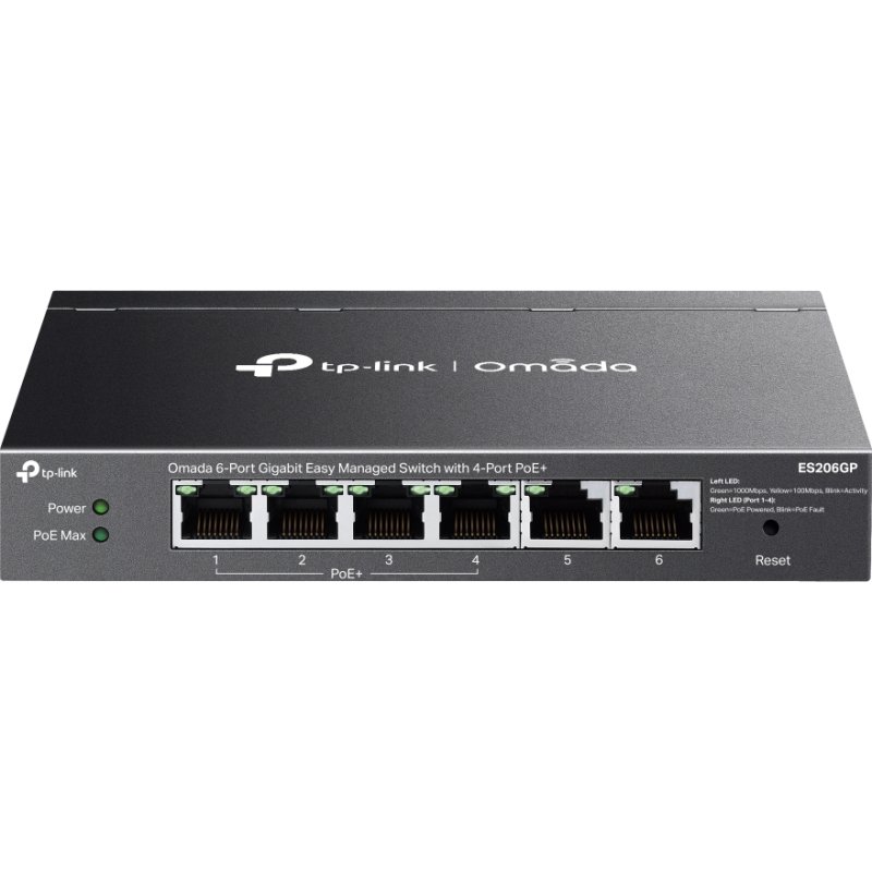 TP-Link Omada ES206GP commutateur réseau Géré Gigabit Ethernet (10/100/1000) Connexion Ethernet, supportant l'alimentation via ce port (PoE) Noir