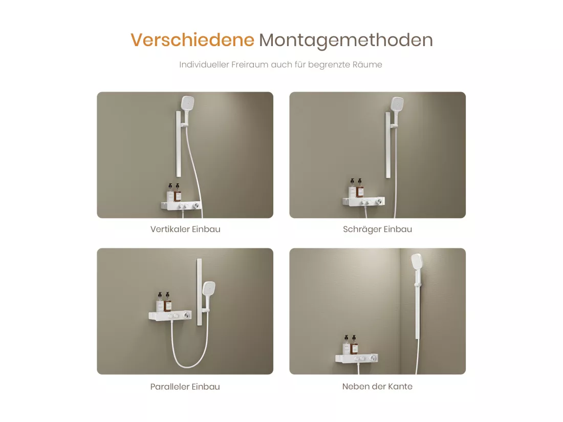 EMKE Colonne de Douche Thermostatique – Blanc Mat, Débit d'Eau Ajustable,Design Minimaliste Séparé, Douchette 3 Fonctions,Kit de Douche