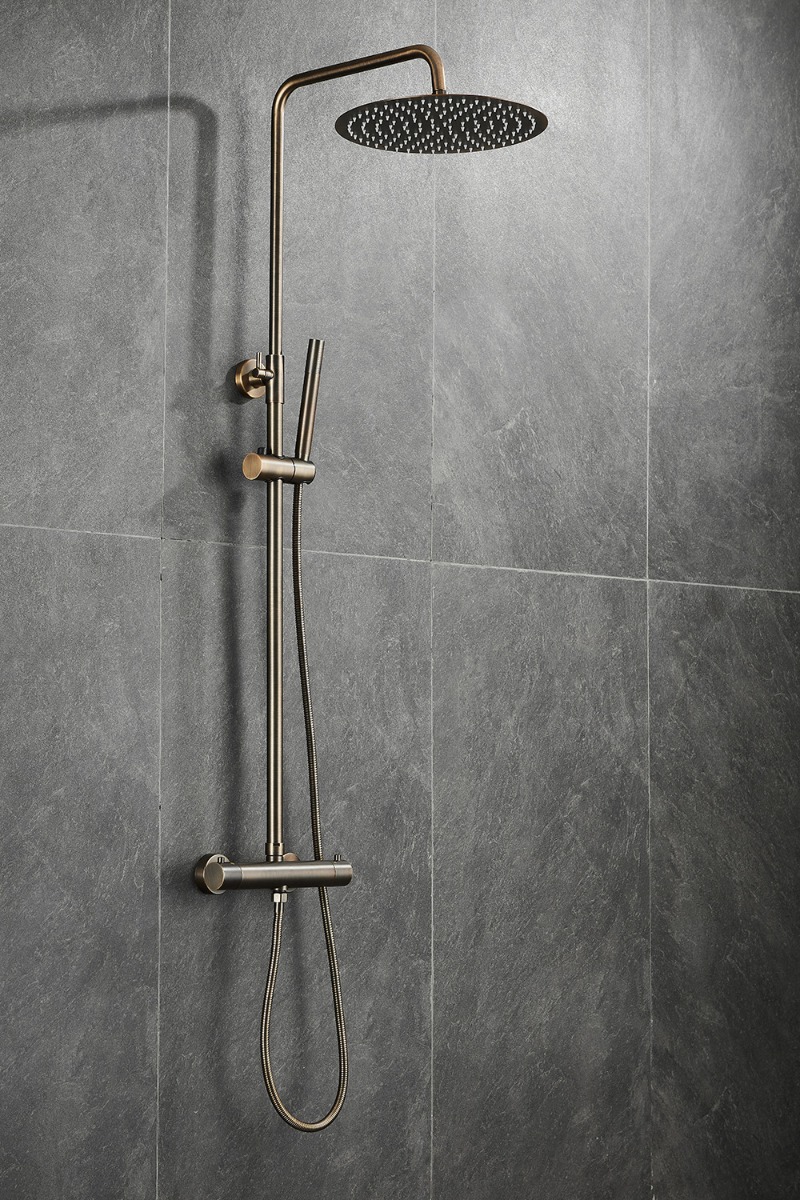 Saniclear Antique opbouw regendouche met 20cm hoofddouche en staafhanddouche verouderd messing