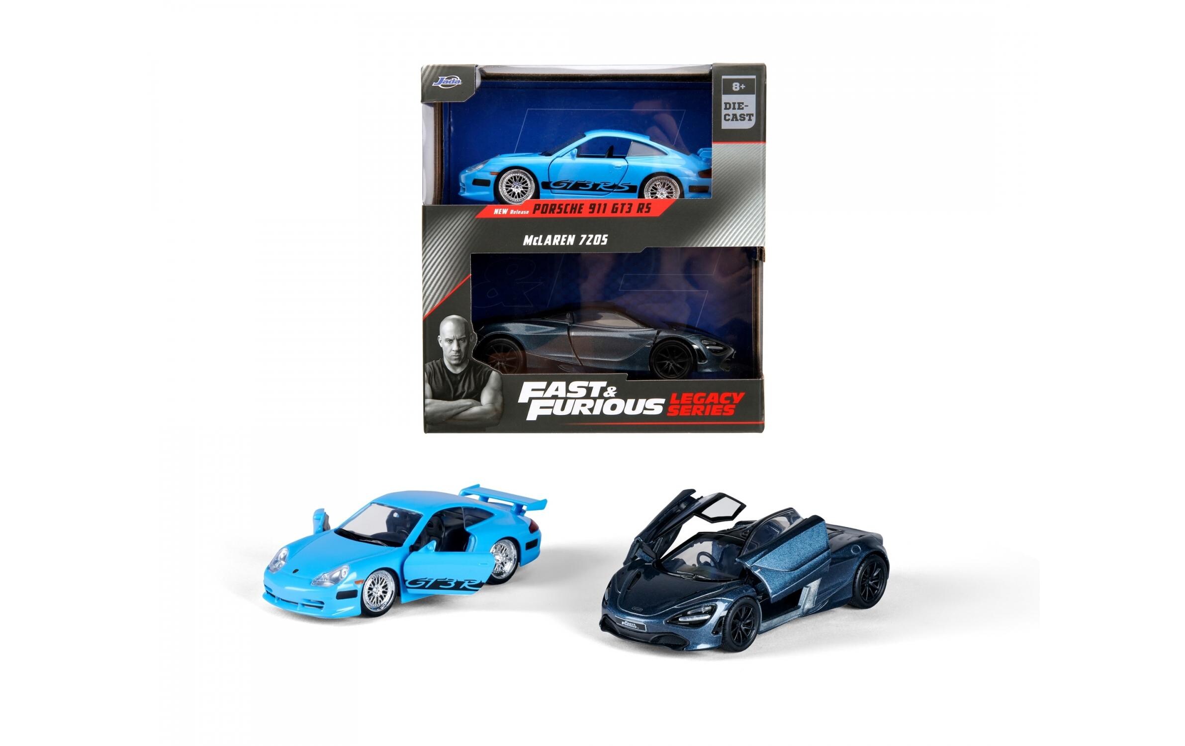 Fast & Furious Twin Pack Wave 1/2 1:32Fast & Furious Modellautos: Brian's Porsche 911 GT3 RS & Shaw's McLaren 720S 2017