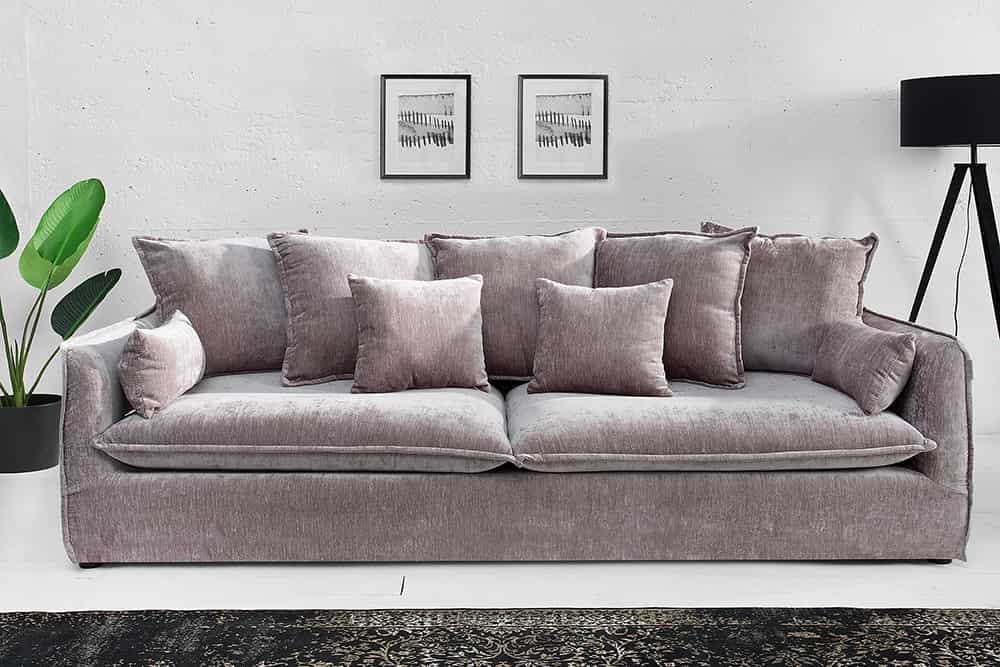 Großes 3er Sofa HEAVEN 200cm taupe Samt Federkern abnehmbarer Bezug Hussensofa