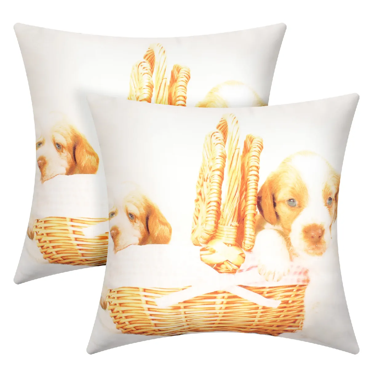 Lot de 2 Housses de Coussin AVIZAR - Motif Chiots