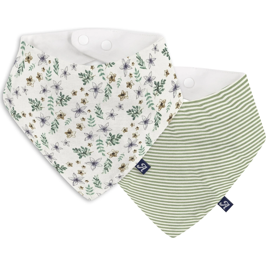 Alvi® Dreieckstuch 2er Pack Petit Fleurs grünweiß