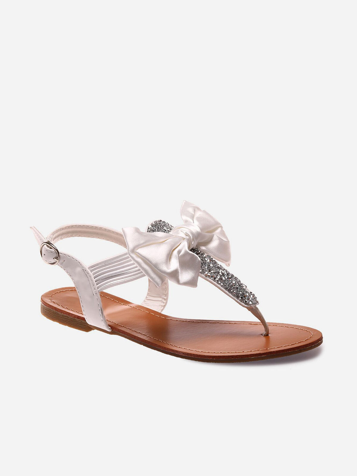 Sandales à strass et noeud grandes tailles- Blanc