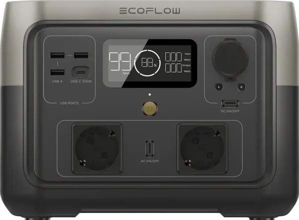 EcoFlow RIVER 2 Max - Transportabel strømstation - AC 220-240/ DC 11-50/12/24 V - 1000 Watt - litiumjernfosfat - 512 Wh - Wi-Fi, Bluetooth - output-stikforbindelser: 9 - Europa