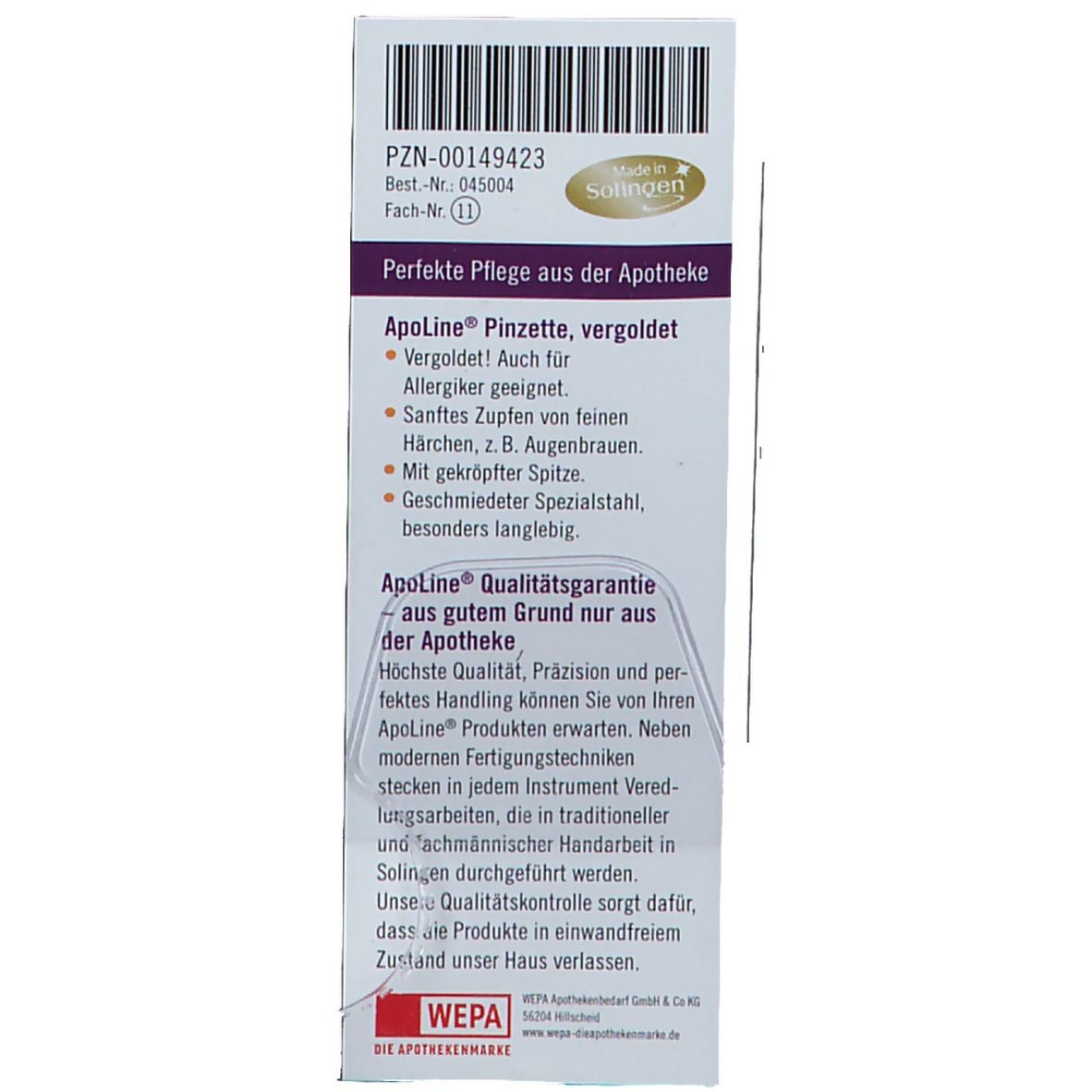 ApoLine® Augenbrauenpinzette vergoldet 9 cm