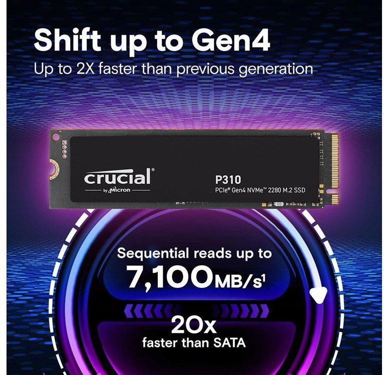 Crucial P310 2TB SSD.2 2280 PCI Express x4 2 TB NVMe 440TB zwart