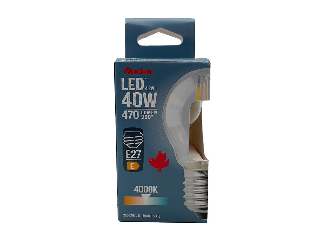 LÂMPADA LED ESFÉRICA AUCHAN E27 40W LUZ BRANCA CLARA