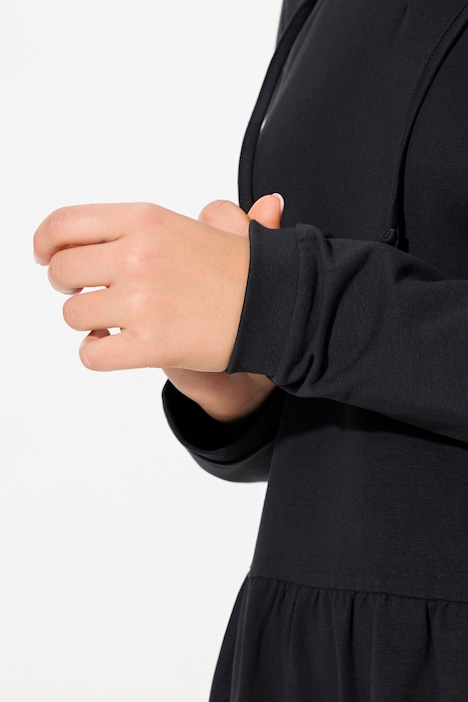 Sweatkleid, Kapuze, A-Linie, V-Ausschnitt, Langarm