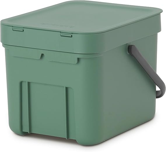 Brabantia afvalbak met deksel dat open blijft staan, 6 liter, hxbxd 18 x 20 x 24,5 cm, kunststof, donkergroen