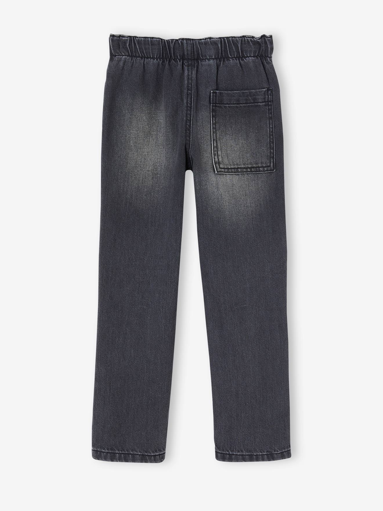 Calça jeans de perna larga e fácil de vestir para meninos, em denim cinza.