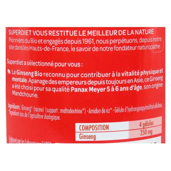 Superdiet Ginseng Orgânico 150 cápsulas