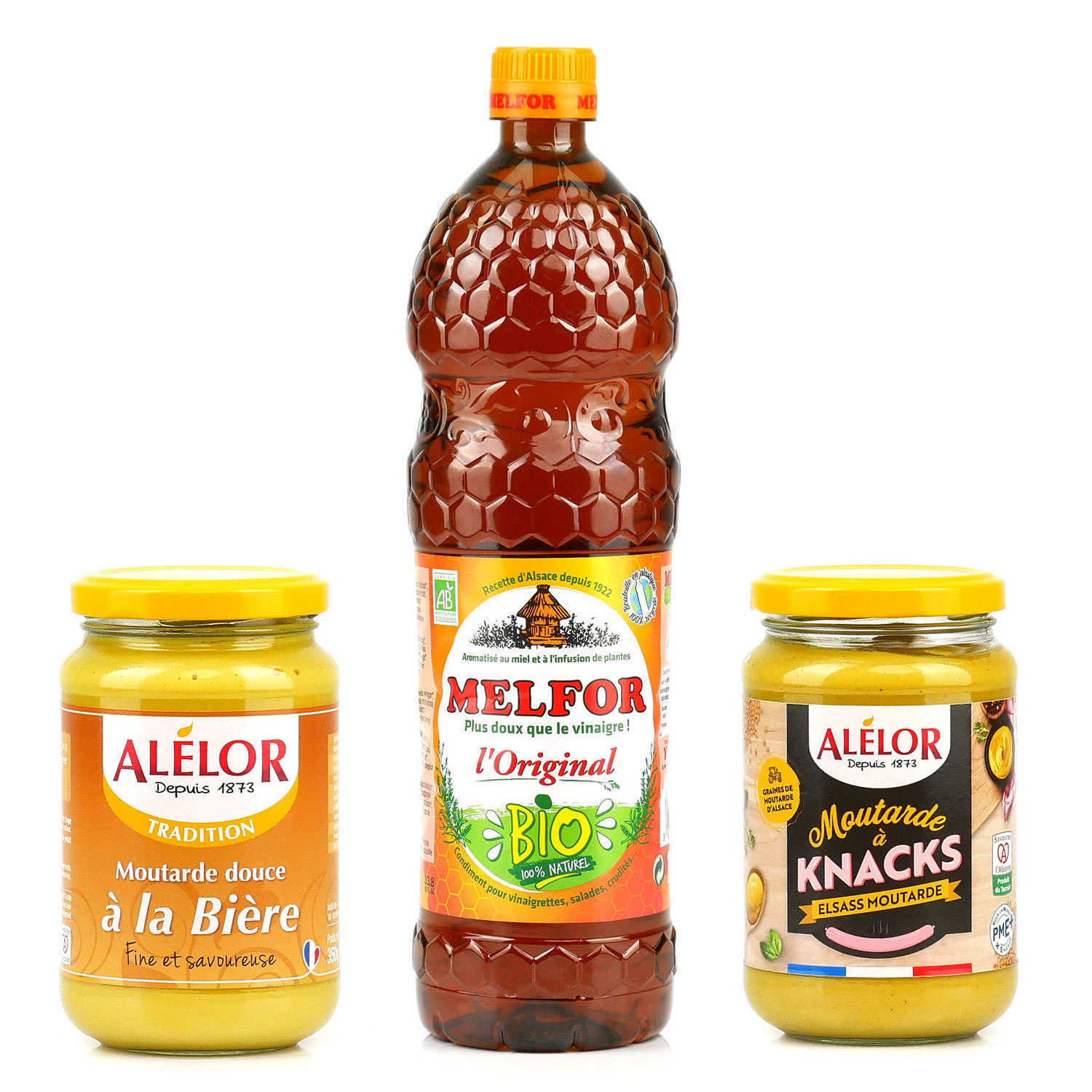Assortiment 3 spécialités alsaciennes (moutardes et vinaigre) Alélor