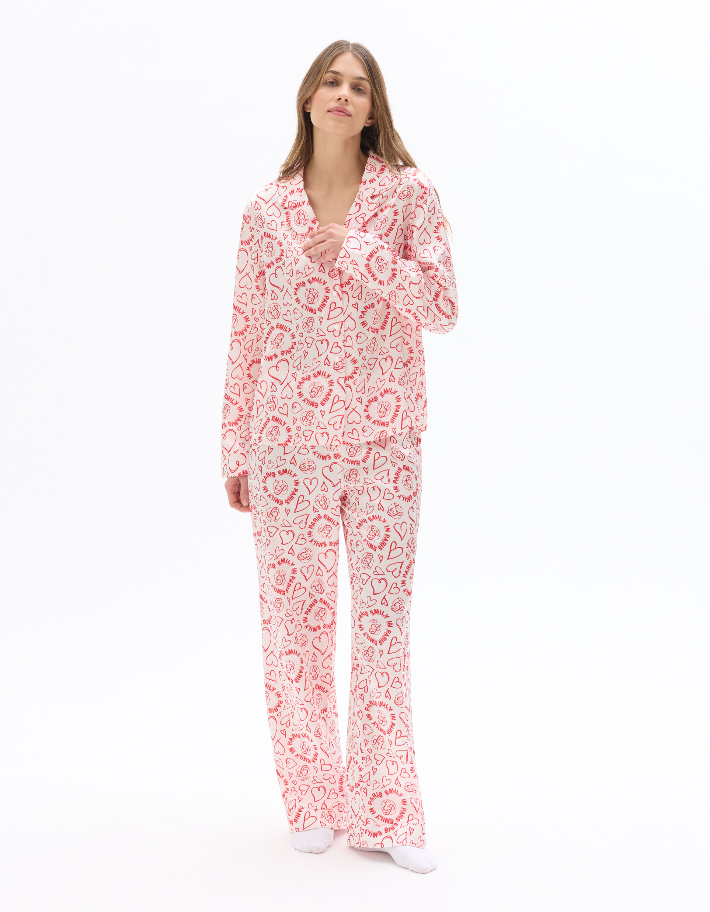 Emily in Paris - ensemble de pyjama en satin blanc