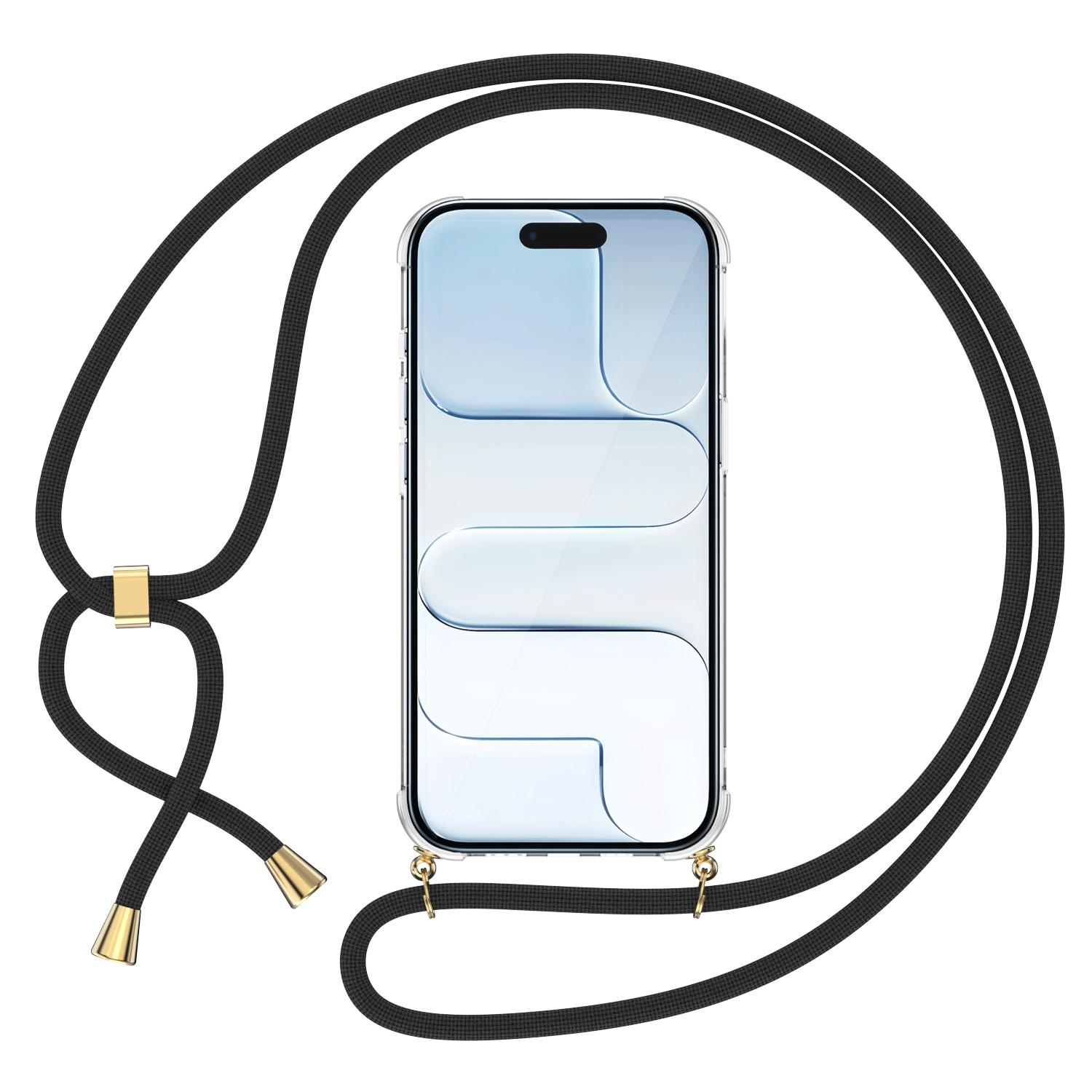 iPhone Air Necklace Gummi Hülle Air Cushion Fallschutz   Handykette (150cm) - Schwarz / Gold