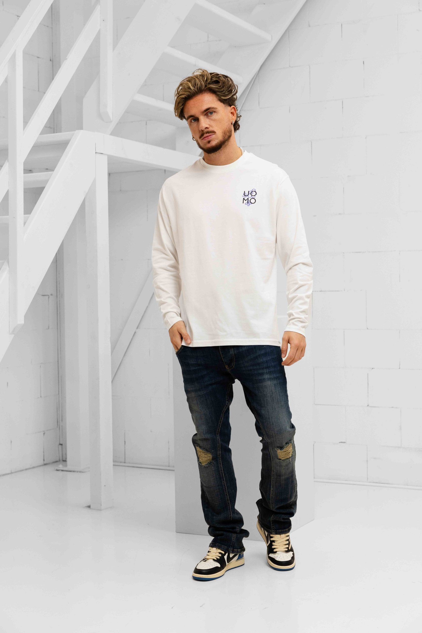 24 Uomo Flora 2.0 Longsleeve Shirt Heren Off-White/Blue