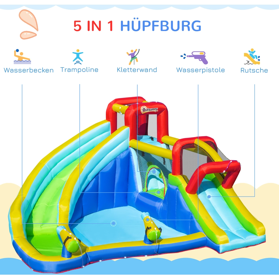 Outsunny Hüpfburg mit Pumpe bunt