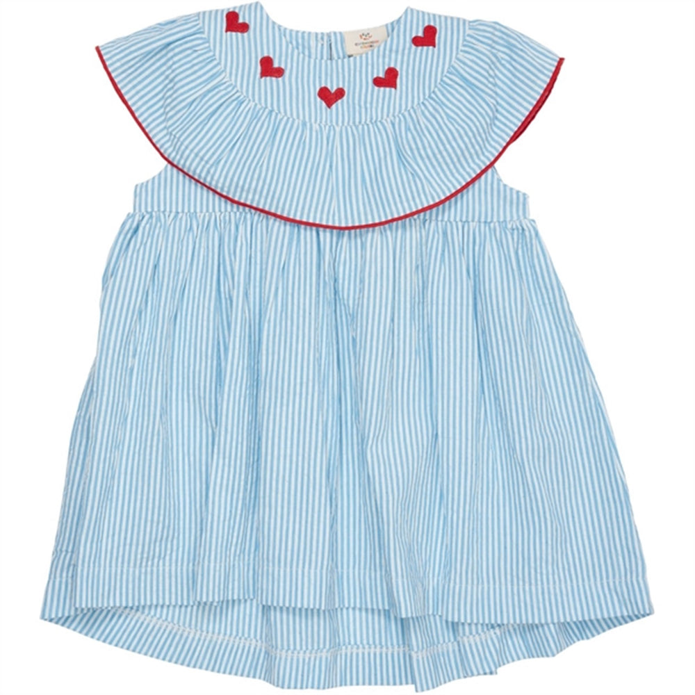 Køb Copenhagen Colors Sky Blue W Cream Stripe Seersucker Kjole m. Hjerter