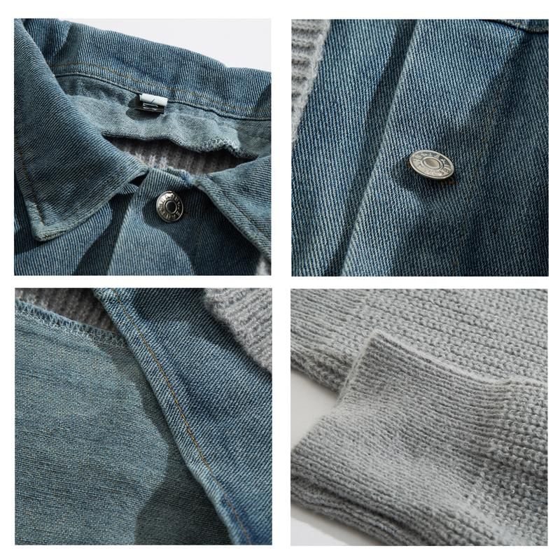 Yelmenor - Geribbeld vest met tweedelige kraag en denim paneel