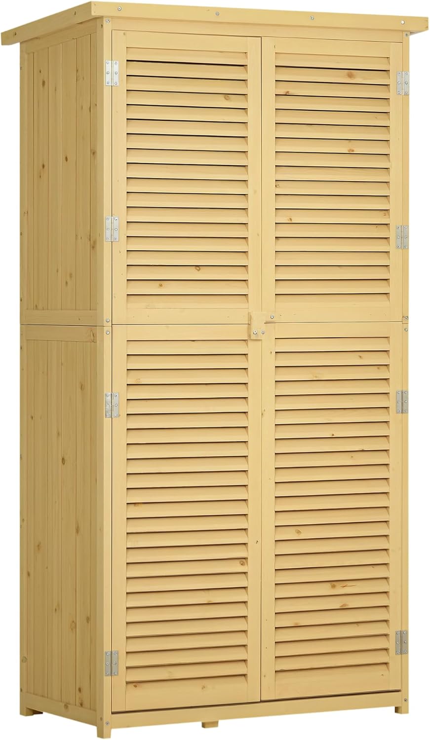 Outsunny Gartenschrank Holz Geräteschuppen Gerätehaus mit Asphaltdach Lamellentür Geräteschrank Schuppen Garten 4 Fächer Naturholz 87 x 46,5 x 160 cm