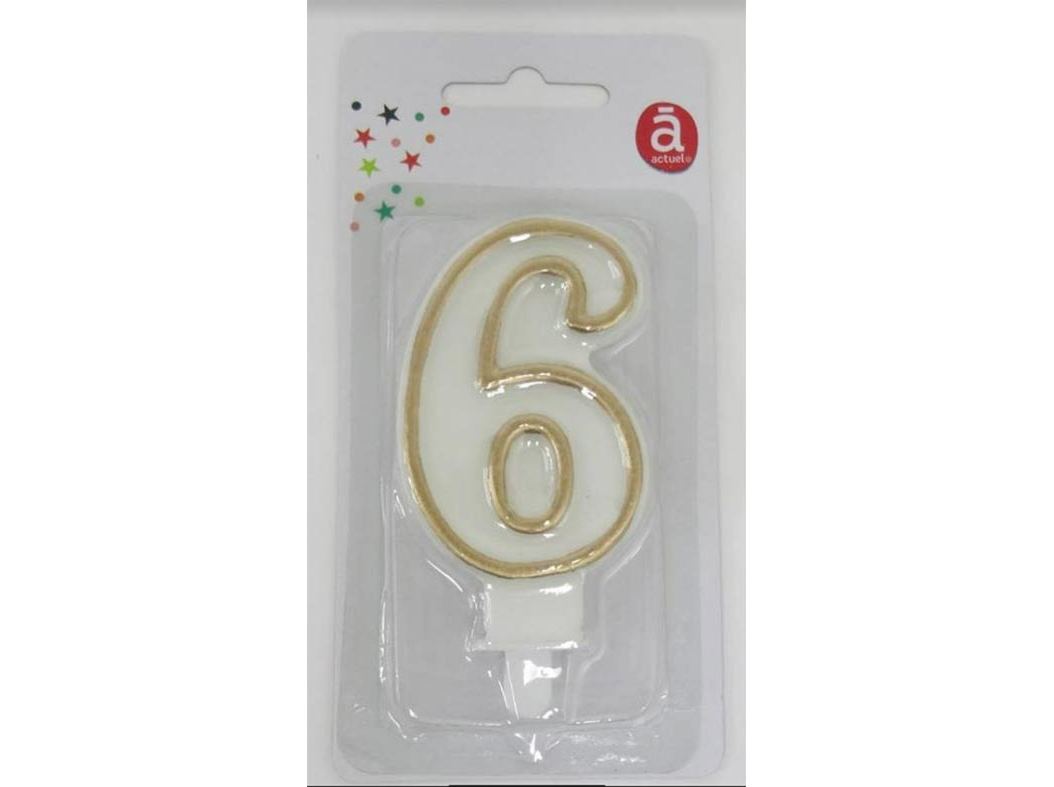 VELA ANIVERSÁRIO Nº 6 ACTUEL BRANCO C/REB DOURADO