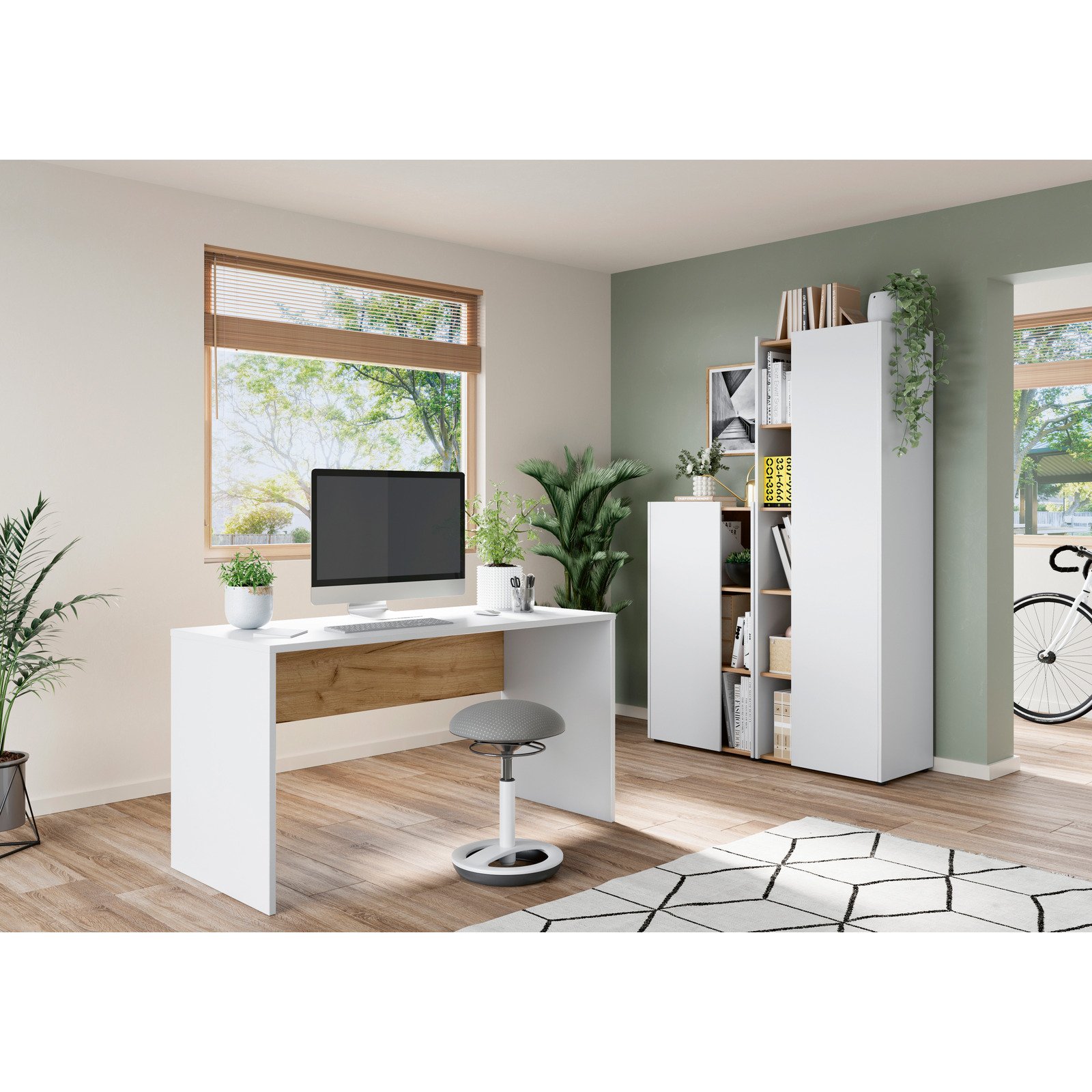 Schreibtisch Hasselt Dekor weiss/Eiche 140 x 75 x 60 cm