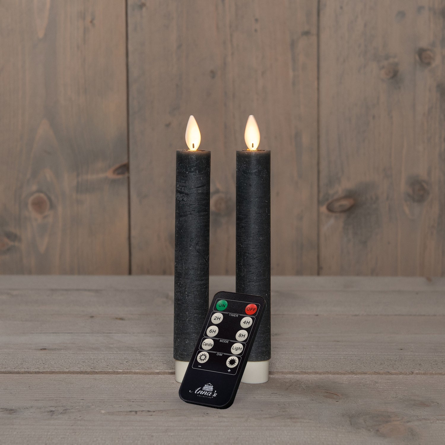 Anna's Collection LED dinerkaars Tara met timer grijs D 2,2 H 18 cm 2 stuks