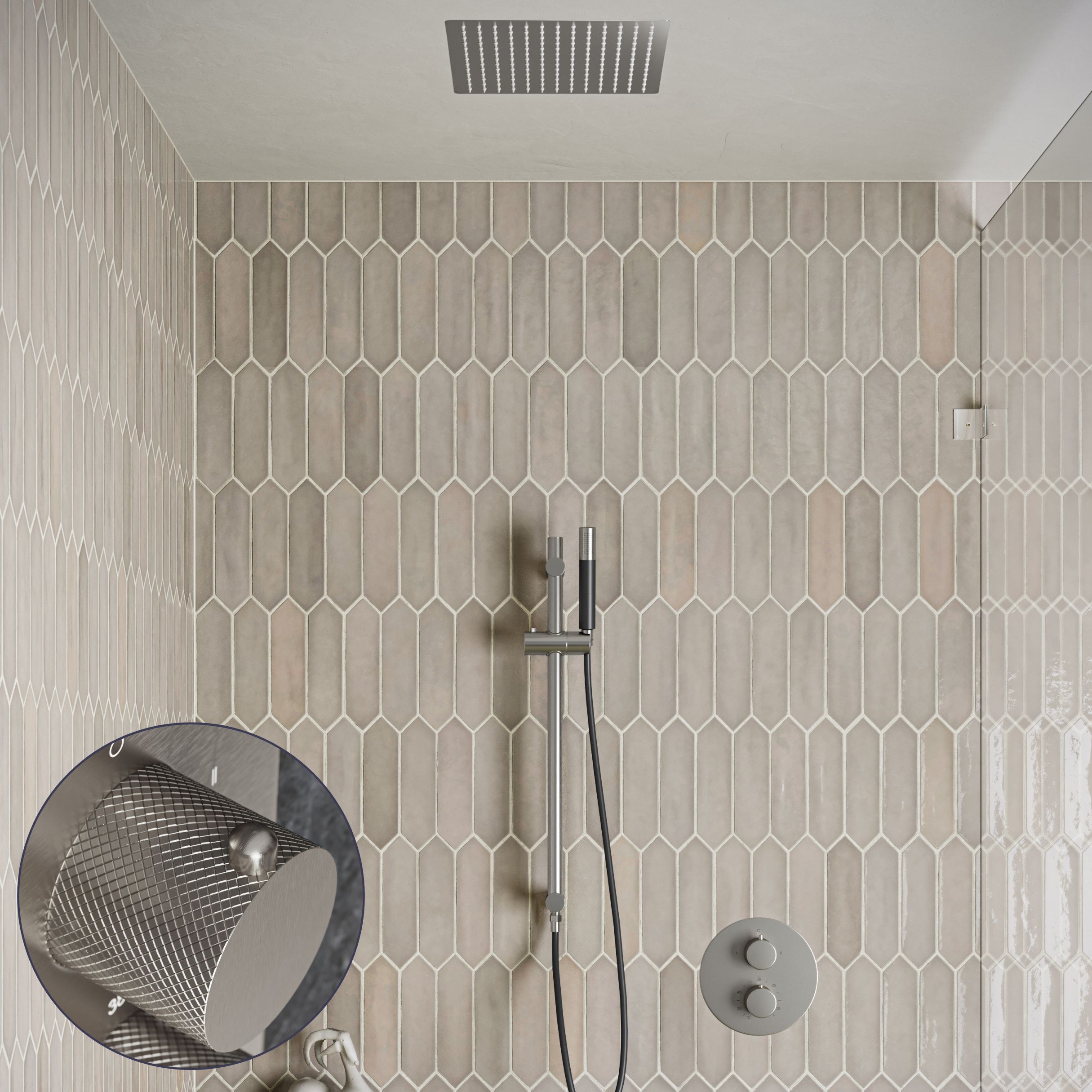 Saniclear Cube Curved Pro inbouw regendouche rond met inbouw douchekop 30x30cm, glijstang en staafhanddouche RVS