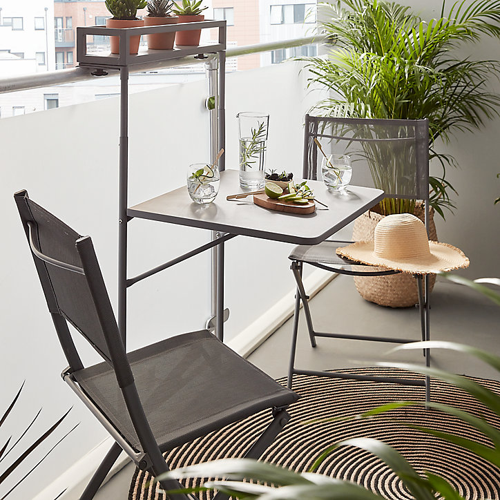 Table de jardin pliante extensible Saba en acier coloris gris acier L.70 x l.60 x H.92/106,5 cm