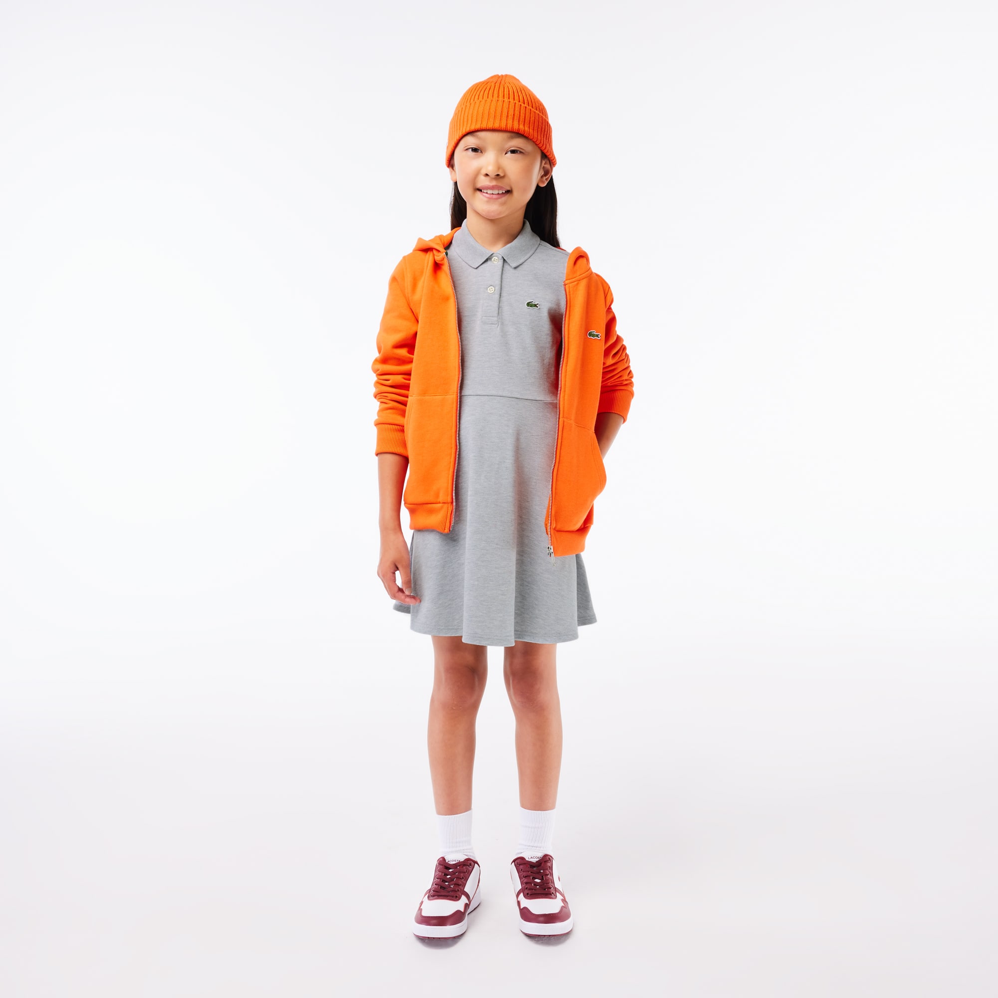 Robe fille Lacoste manches longues et col polo en piqué stretch Pantalons & Robes - Gris - Lacoste - Fille