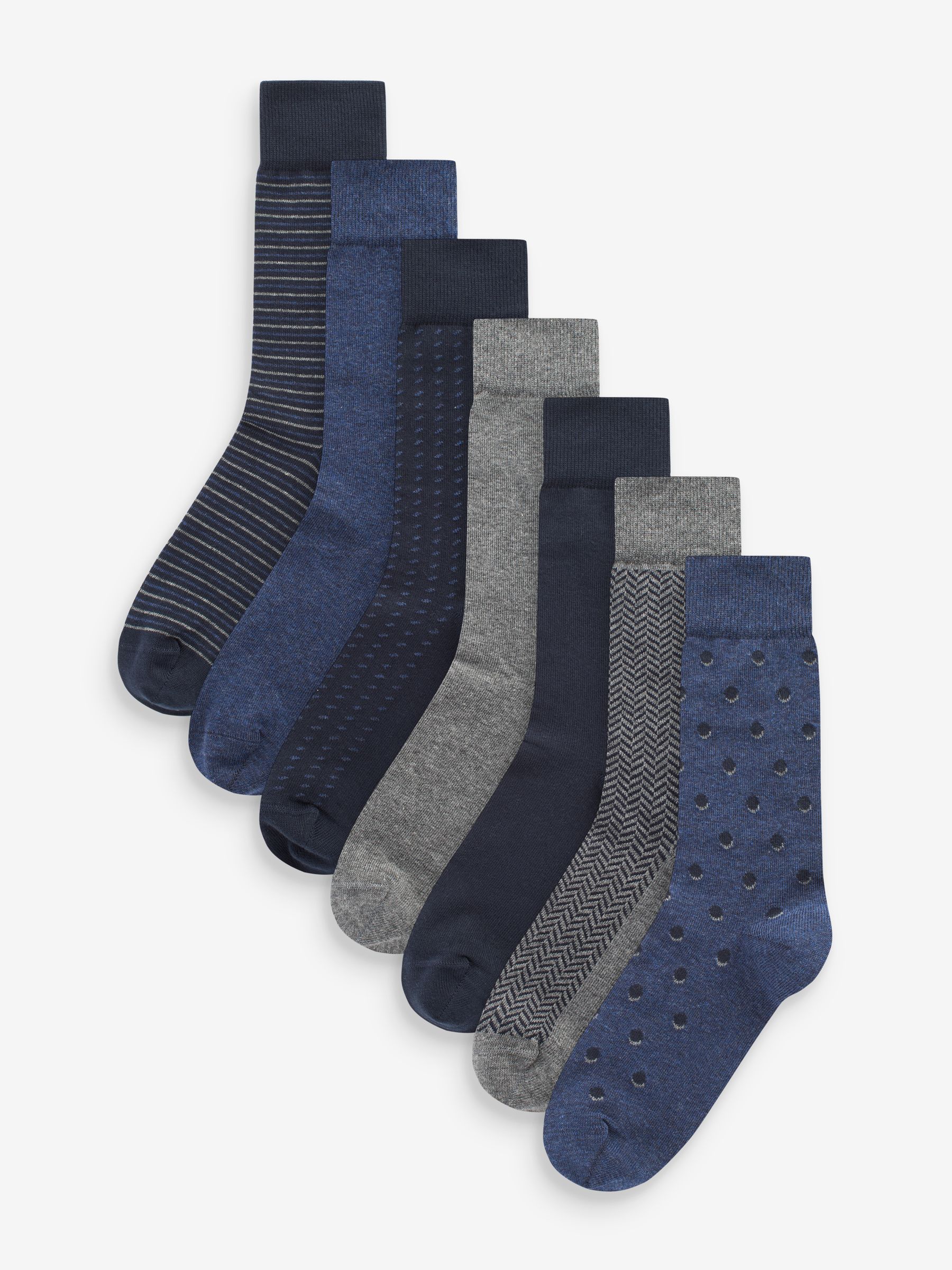 Marineblauw/grijs met motief - Verpakking van 7 - Herensokken met hoog katoengehalte
