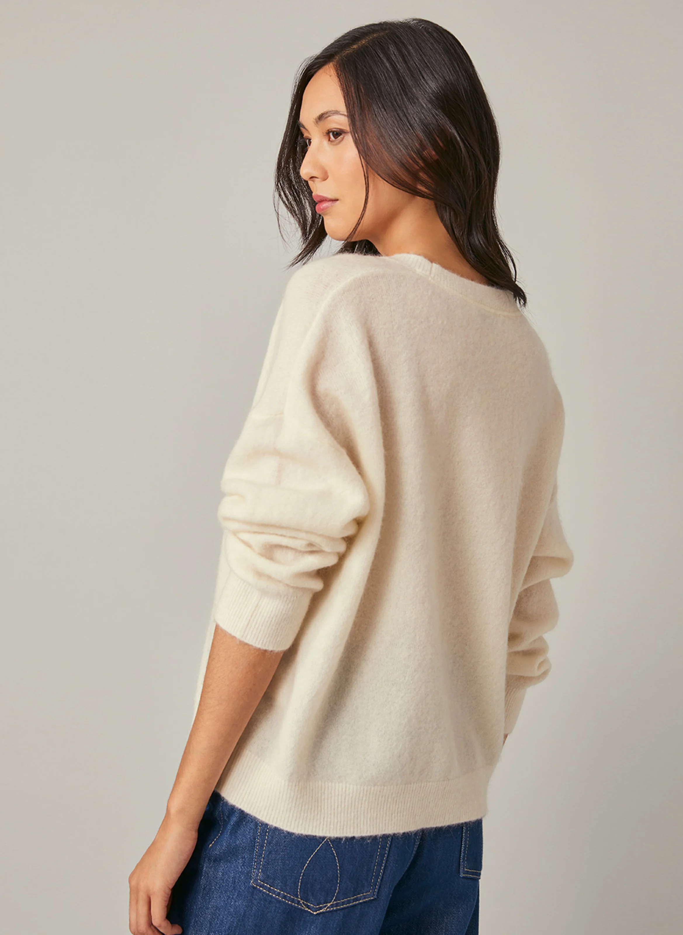 EMMAEL - Pull oversize col rond en laine mélangée | Blanc