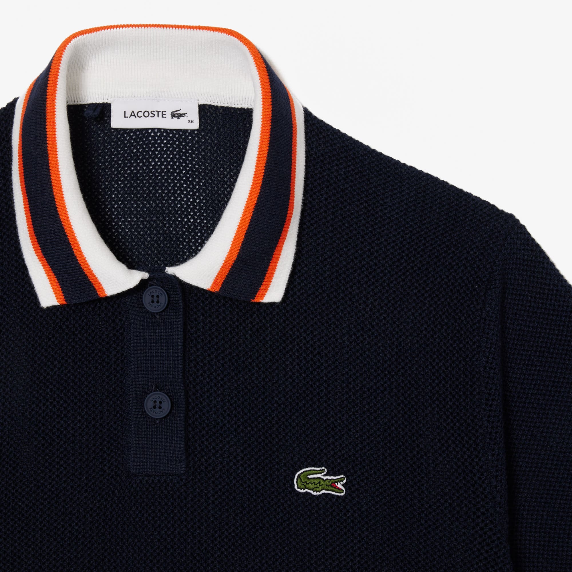 Pull col polo manches courtes en coton Pullovers - Bleu - Lacoste - Femme