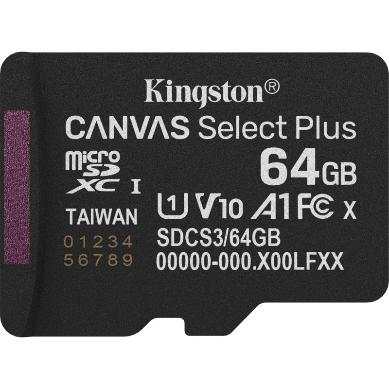 Kingston Technology 64GB micSDXC Canvas Select Plus Gen3 100R A1 (Adaptateur SD non inclus)