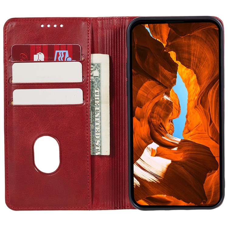 iPhone 16e Leder Tasche Flip Cover mit Kartenfächer im Vintage Look - Rot