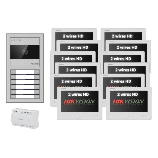 Hikvision Kit Videoporteiro Inteligente 2 Fios hd 12 Habitações