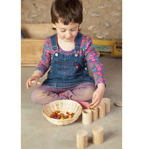 Grapat houten potjes met deksel naturel - (6 st) 16-136
