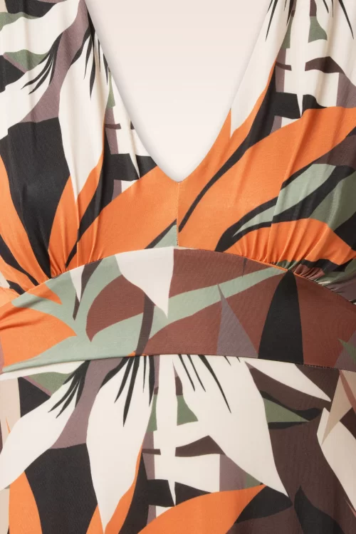 Vintage Chic for Topvintage Mariana palm print maxi jurk in khaki en oranje