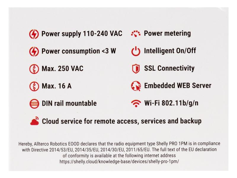 Shelly WLAN-Schaltaktor Shelly Pro 1PM mit Leistungsmessung DIN-Rail-WiFi-Switch mit Leistungsmessung, IP Relais mit Shelly Pro AddOn Schnittstelle