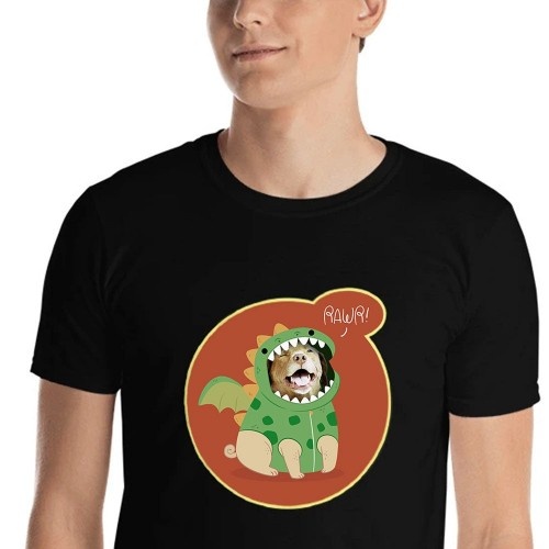 Camiseta masculina Mascochula, personalizada com seu animal de estimação, preta.