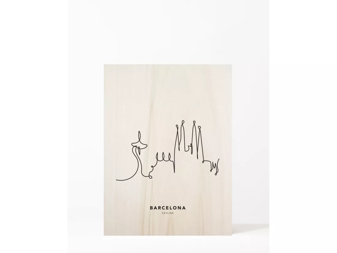 Tableau en bois Barcelona Skyline 30x40cm