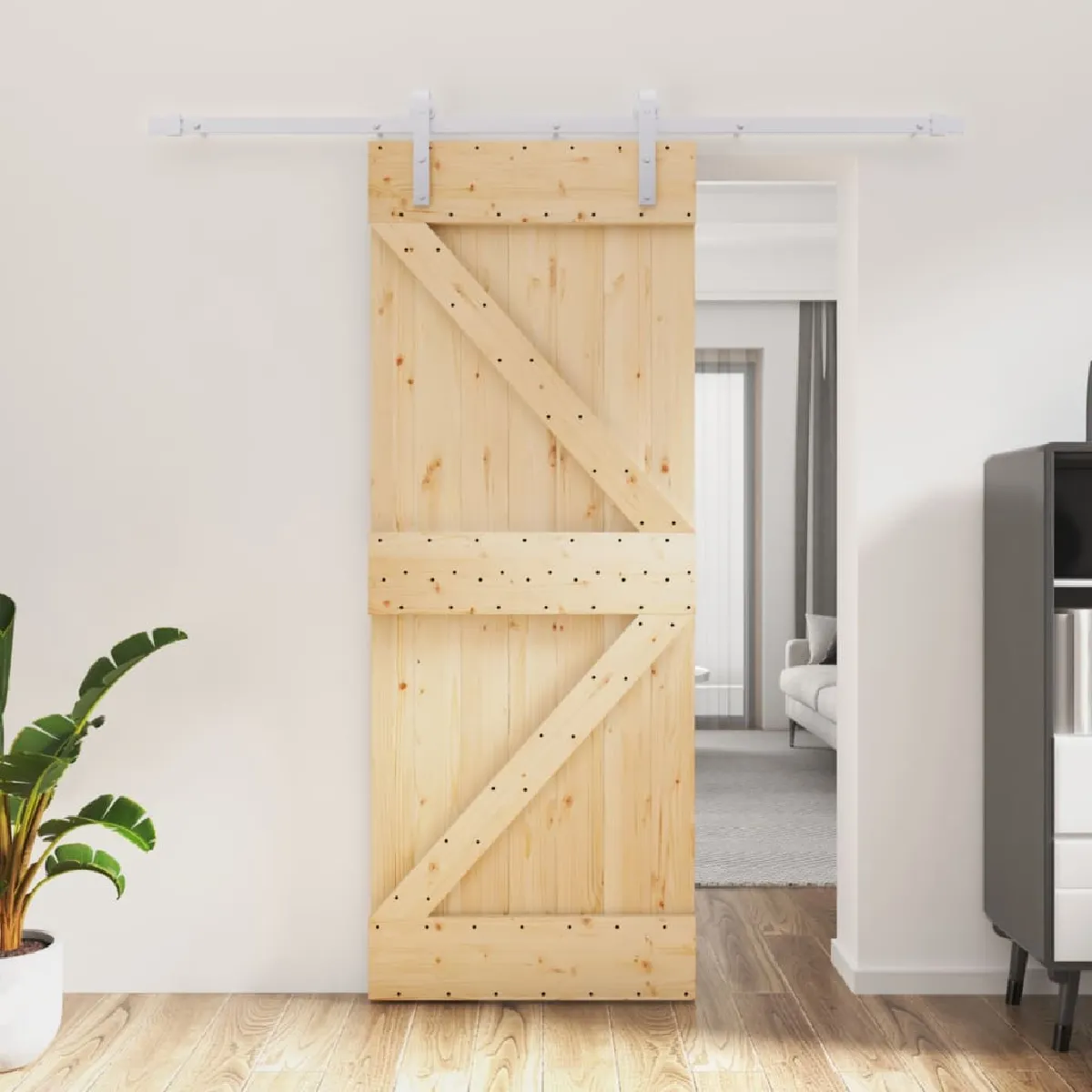 vidaXL Porte coulissante et kit de quincaillerie - 80x210 cm - Pin massif